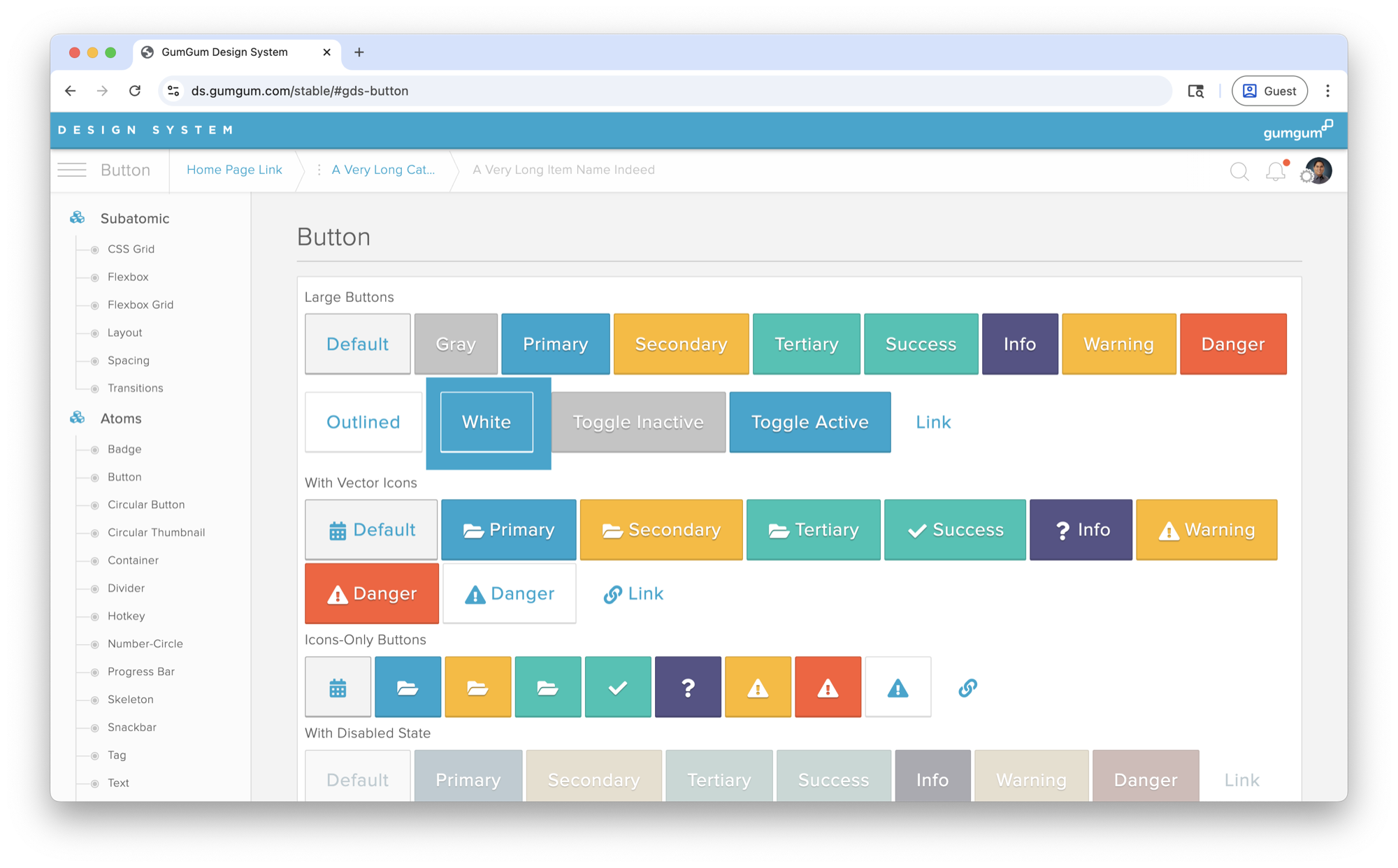 Old design system documentation showing more than a dozen competing button styles and color variants